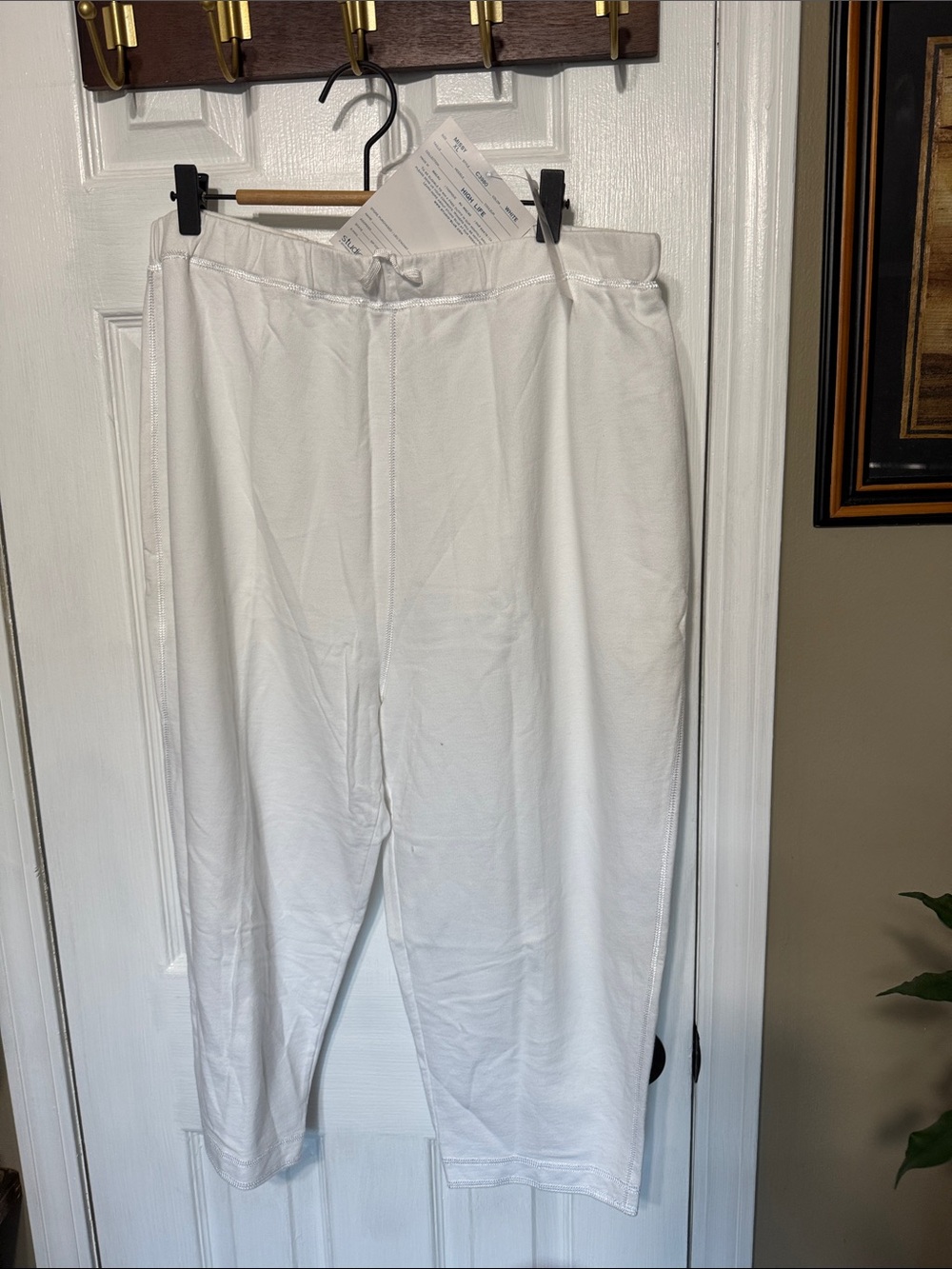 Missy High Life White Elastic-Waist Jogger Pants 100% Cotton Size XL